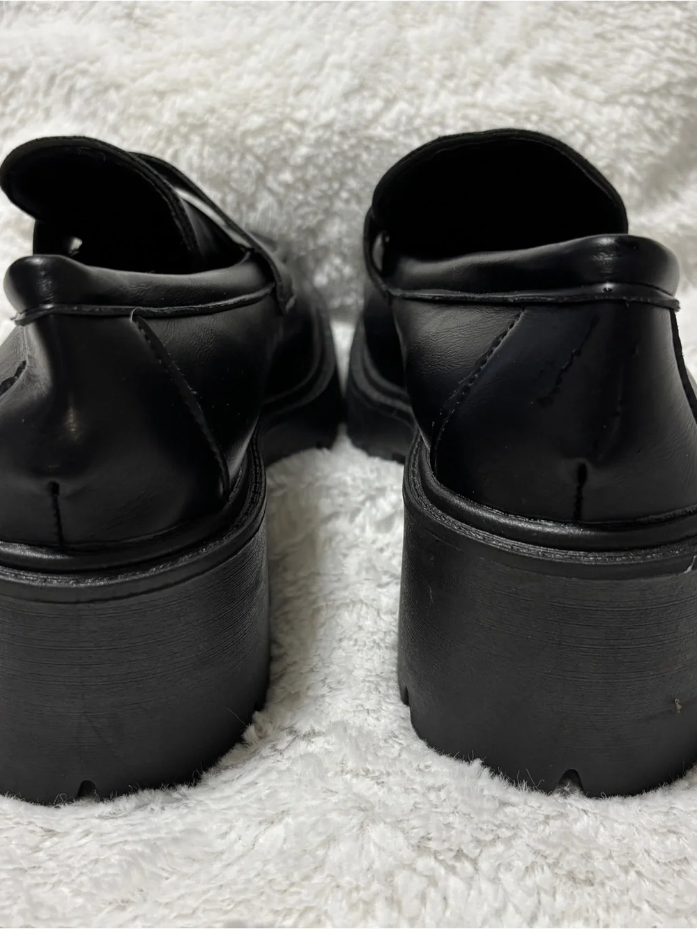 Women's Black Platform Penny Loafers - Goth Grunge Lug Sole. Size 9